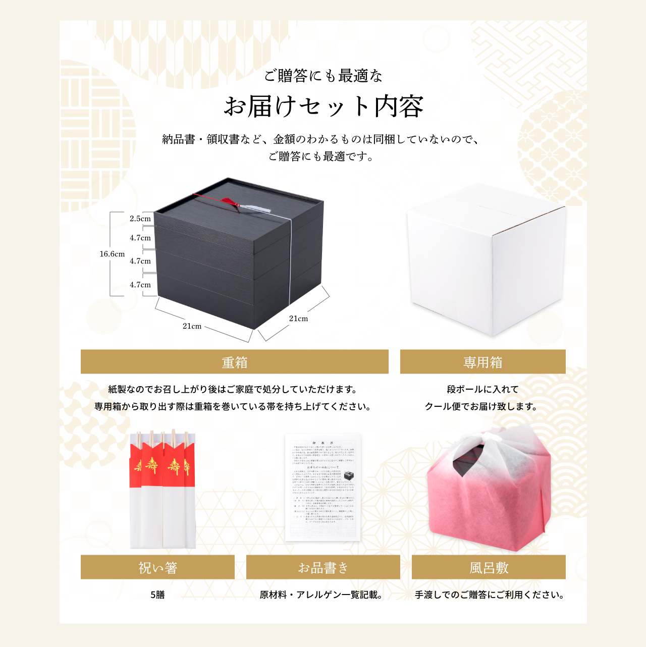 ご贈答にも最適なお届けセット内容