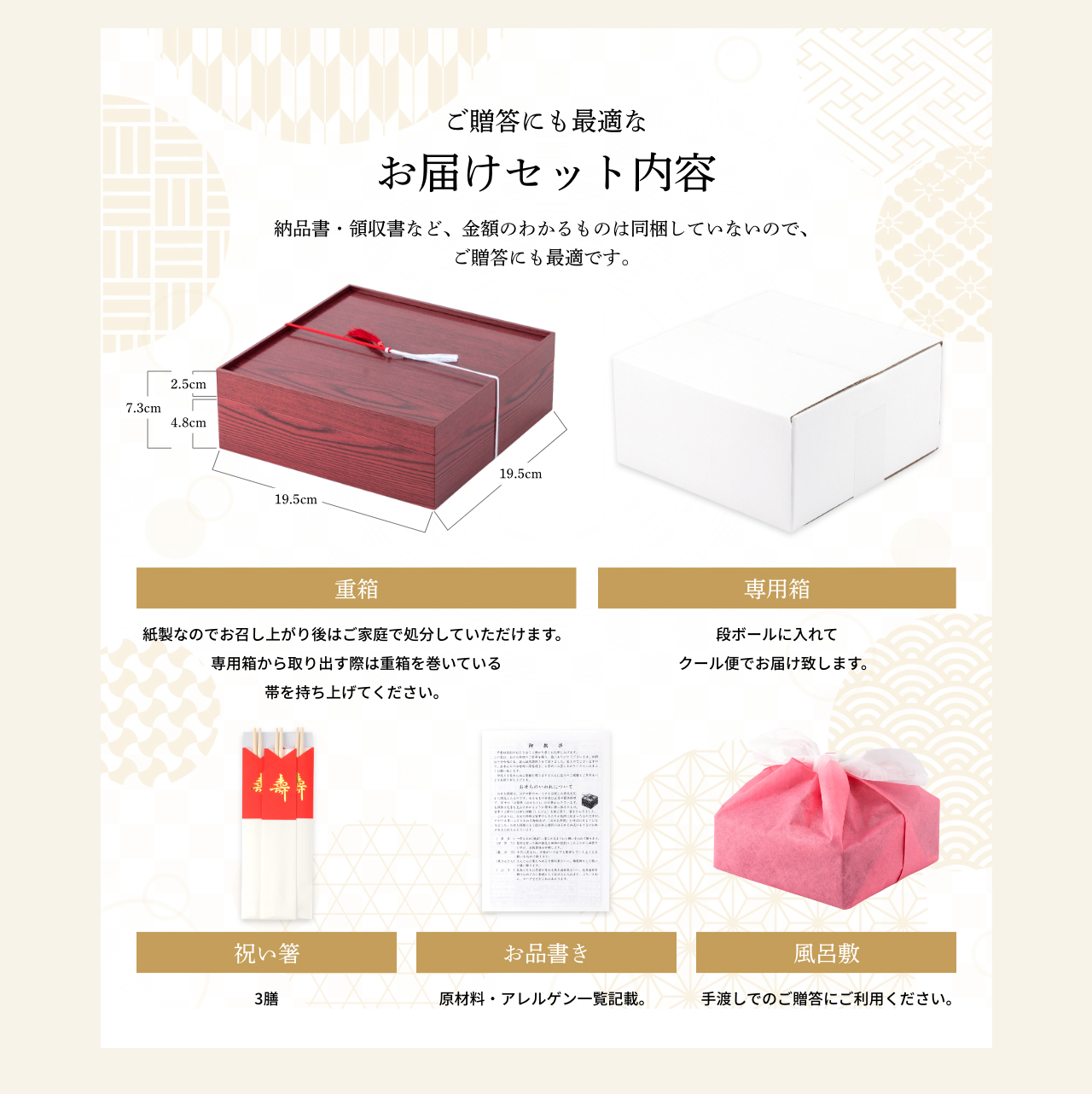 ご贈答にも最適なお届けセット内容