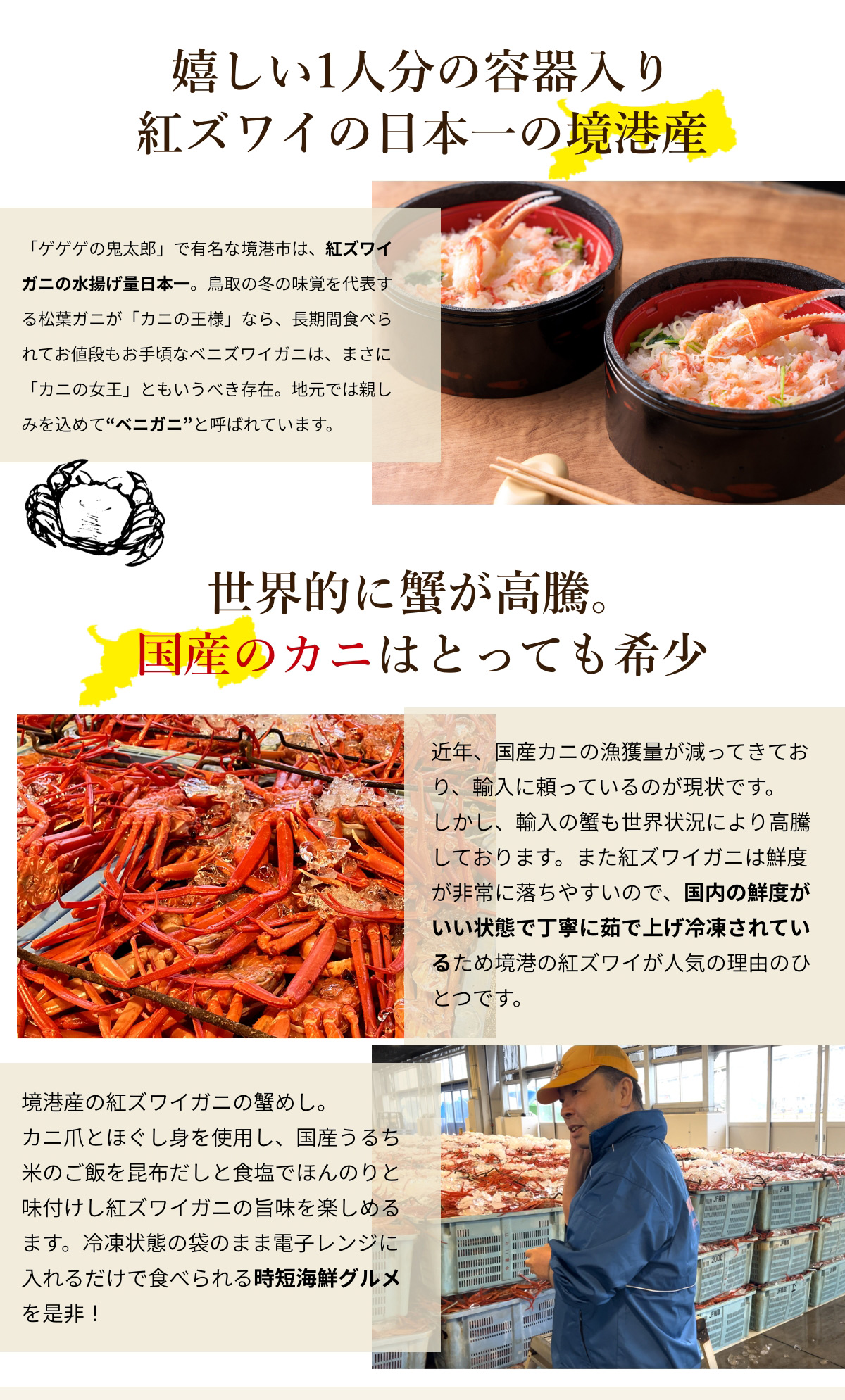 嬉しい1人分の容器入り紅ズワイの日本一の境港産